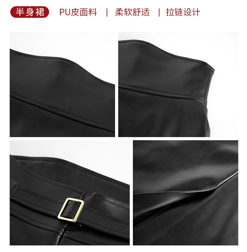 Falda de Tubo Talle Alto de Efecto Cuero