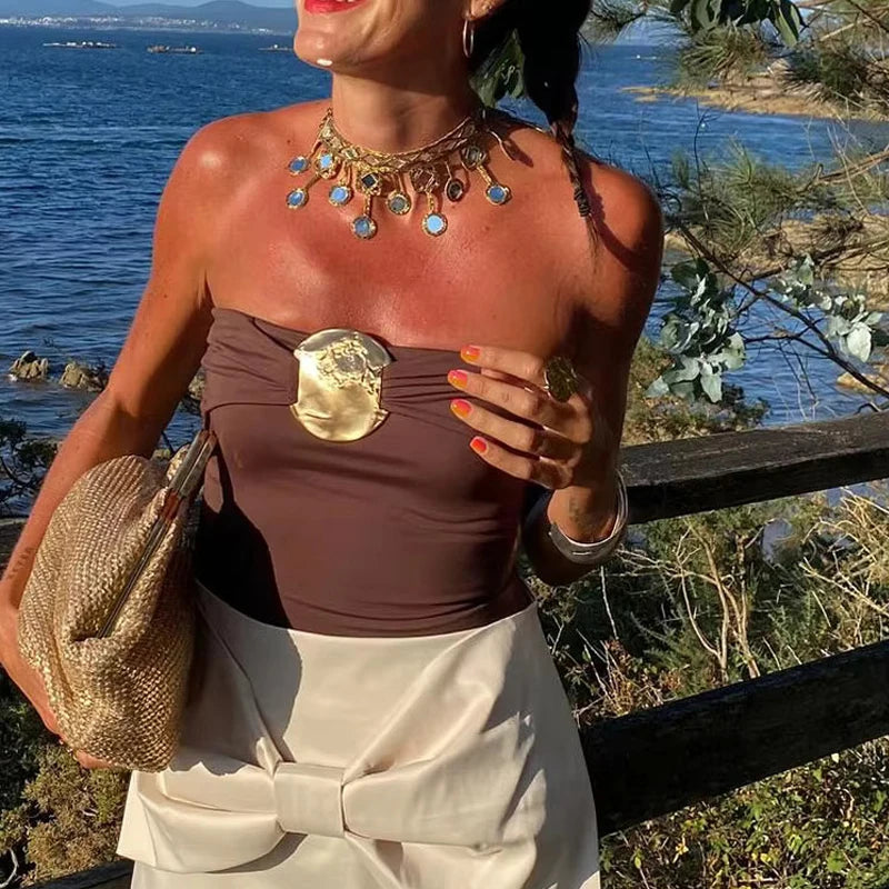 Top Busto con Lazo Dorado