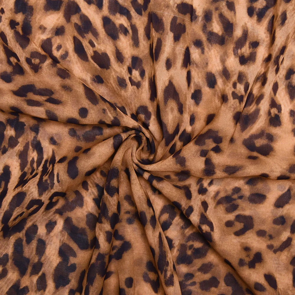 Vestido Largo con Encaje y Estampado de Leopardo