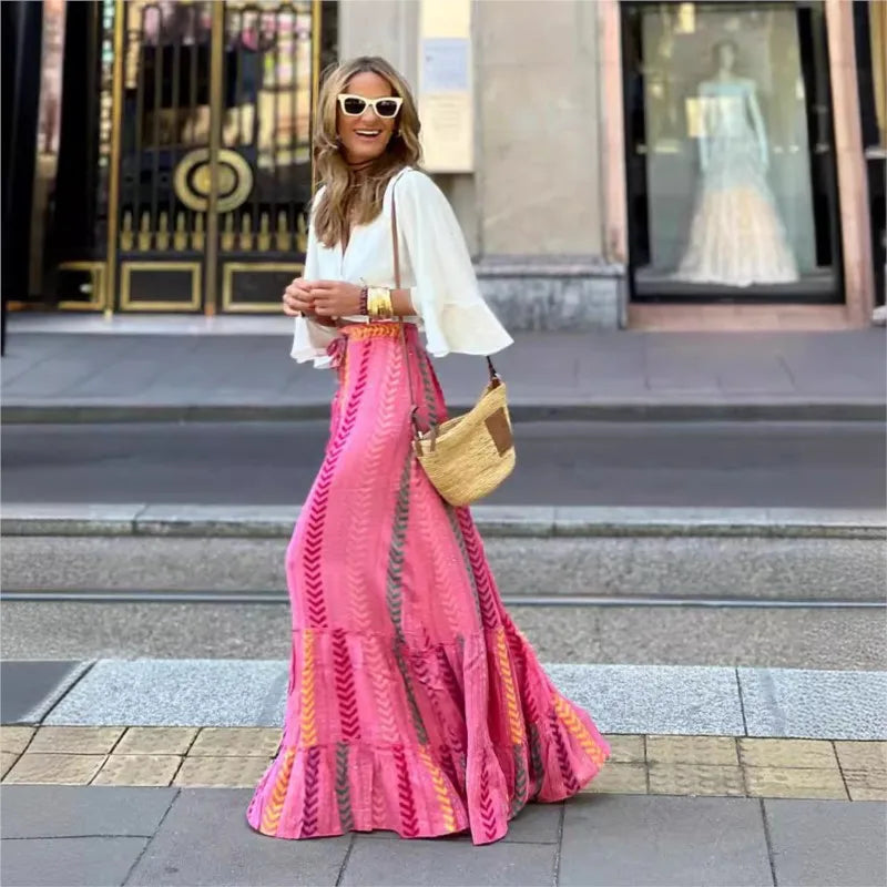 Falda Larga de Estampado Étnico