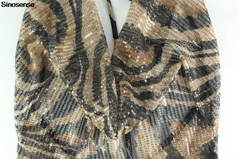 Vestido Largo con Estampado y Lentejuelas