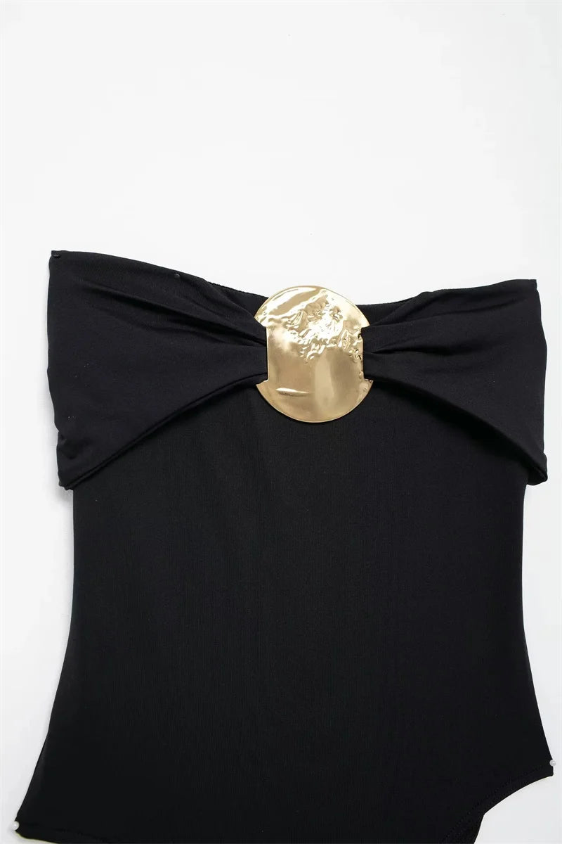 Top Busto con Lazo Dorado