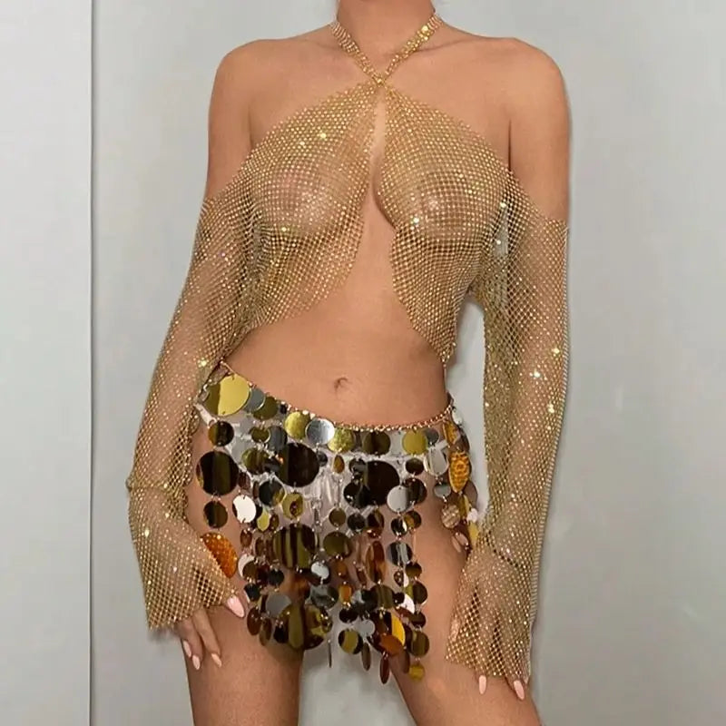 Minifalda de Discos Metálicos Dorados