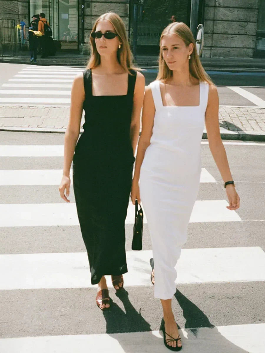 Vestido Midi de Escote Cuadrado