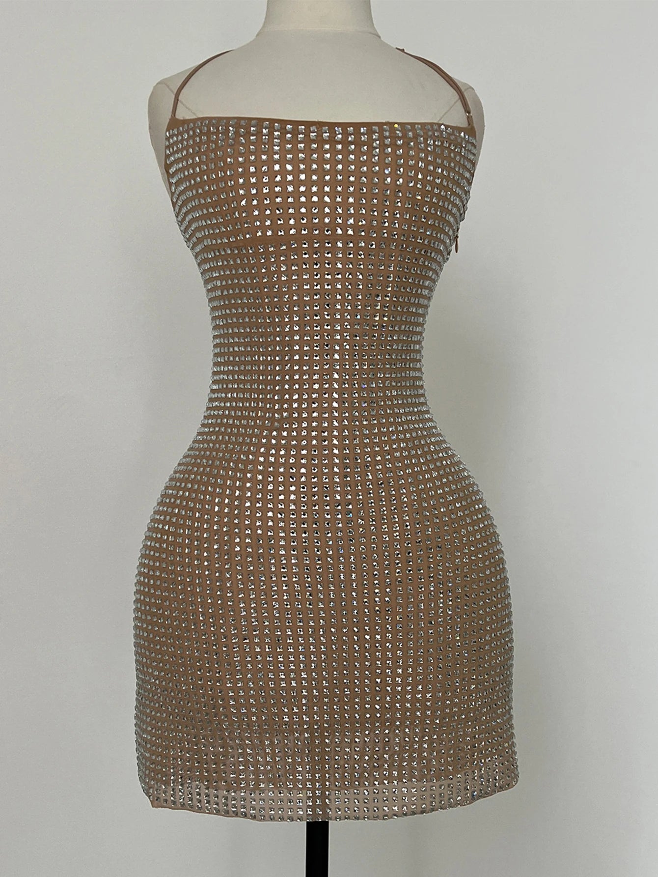 Vestido Brillante Atado al Cuello