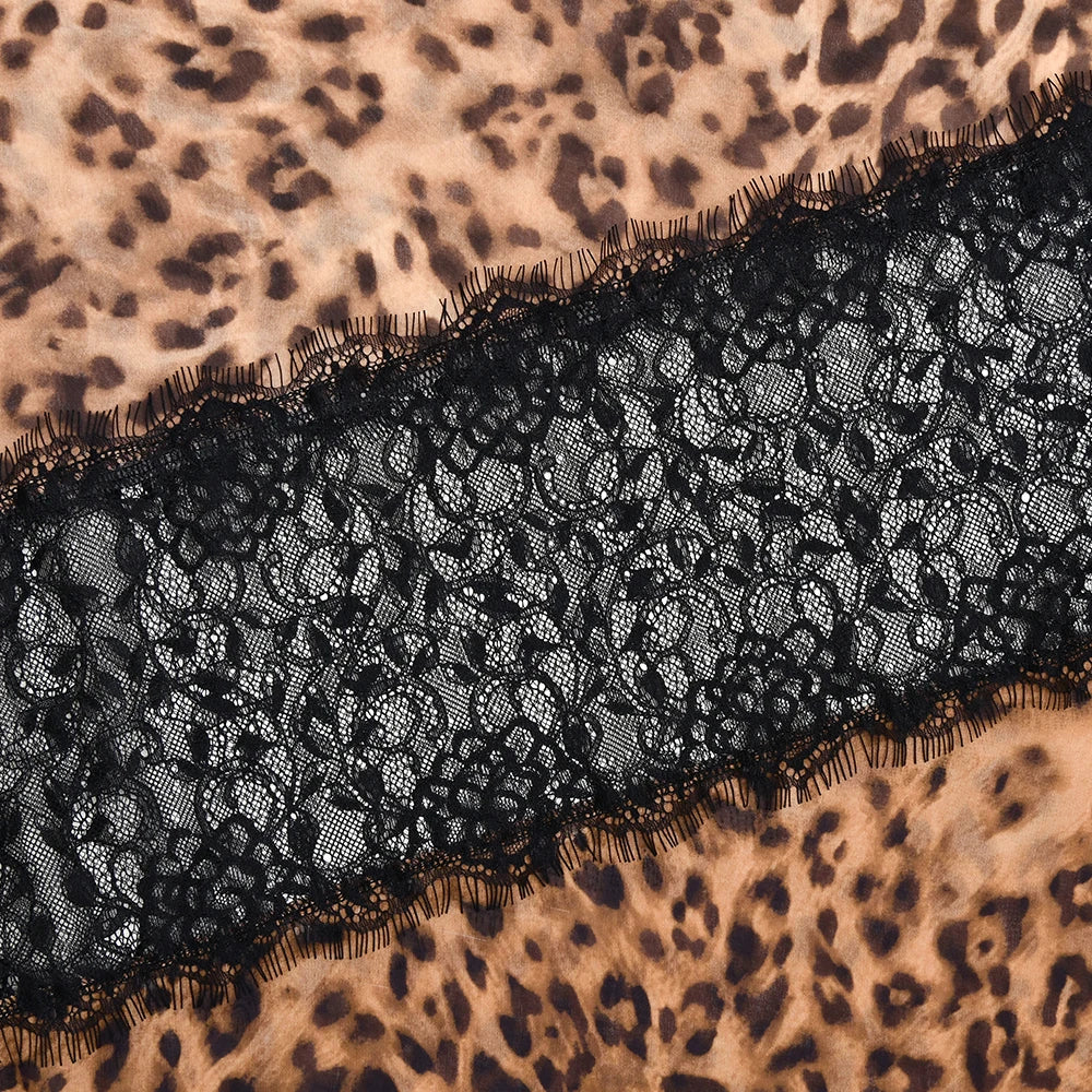 Vestido Largo con Encaje y Estampado de Leopardo