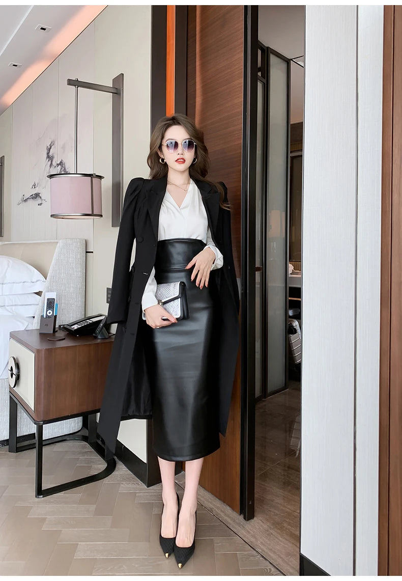 Falda de Tubo Talle Alto de Efecto Cuero