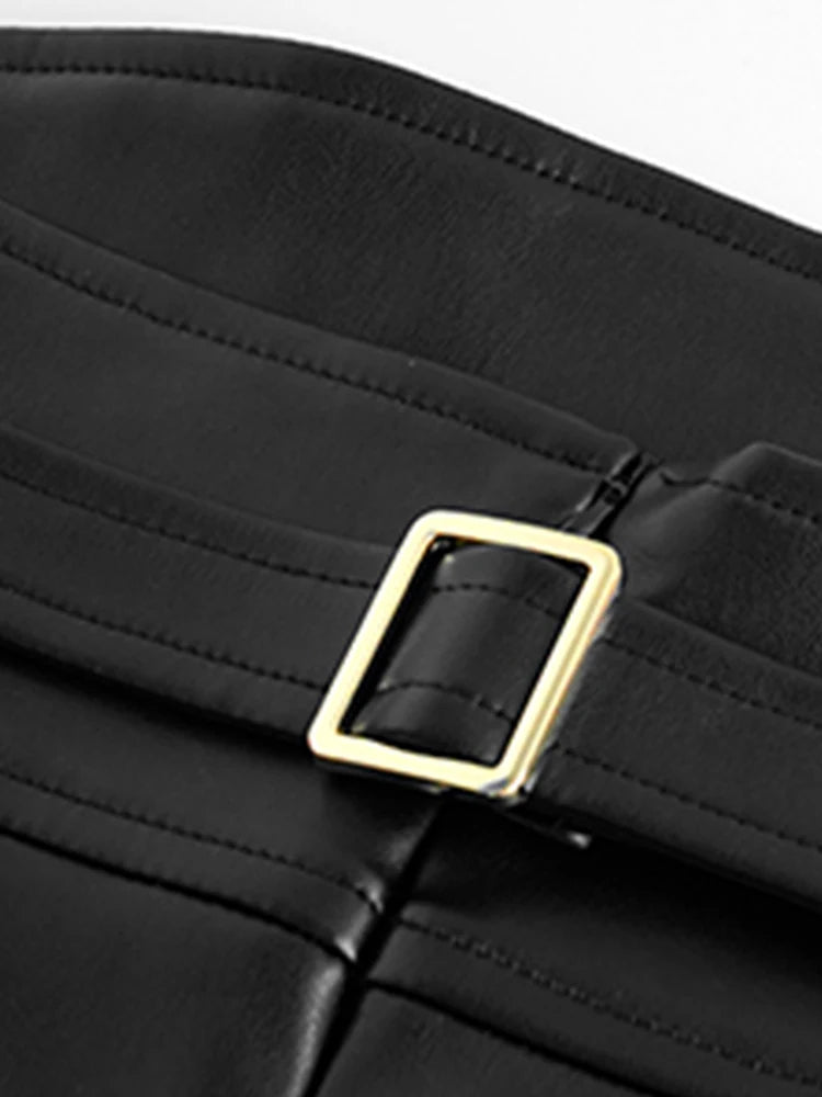 Falda de Tubo Talle Alto de Efecto Cuero