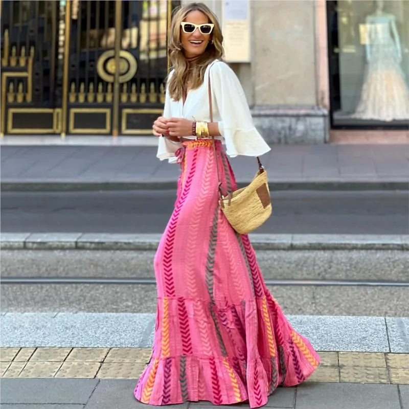 Falda Larga de Estampado Étnico