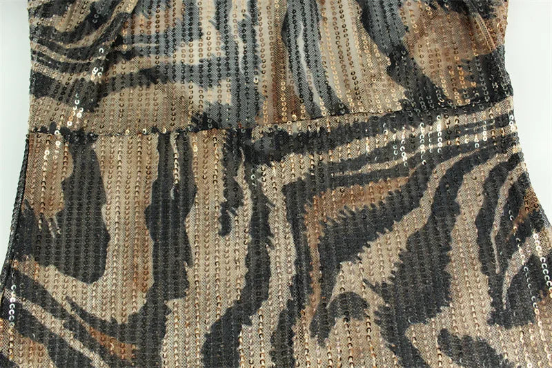 Vestido Largo con Estampado y Lentejuelas