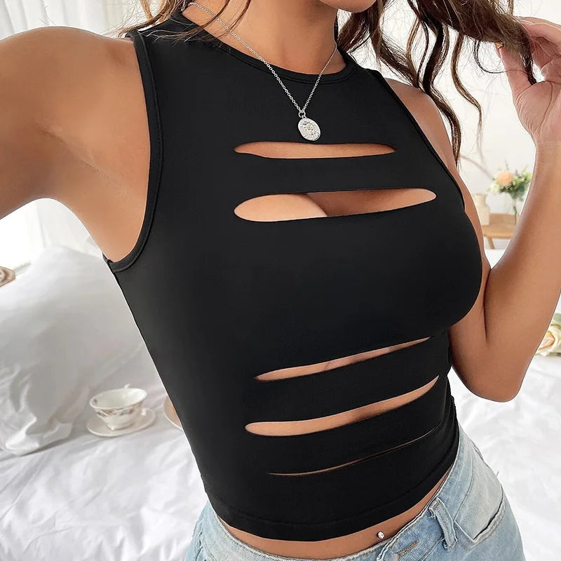 Top de Cuello Redondo con Recortes