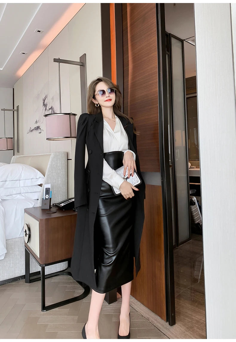 Falda de Tubo Talle Alto de Efecto Cuero