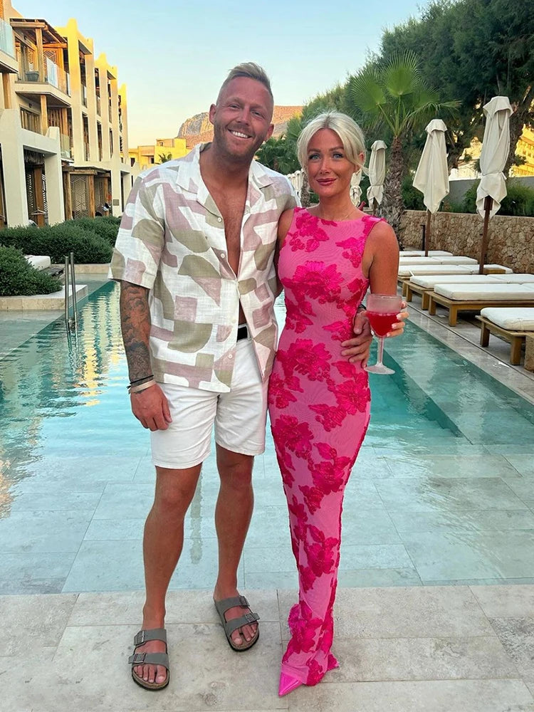 Vestido Largo Rosa con Estampado Flores