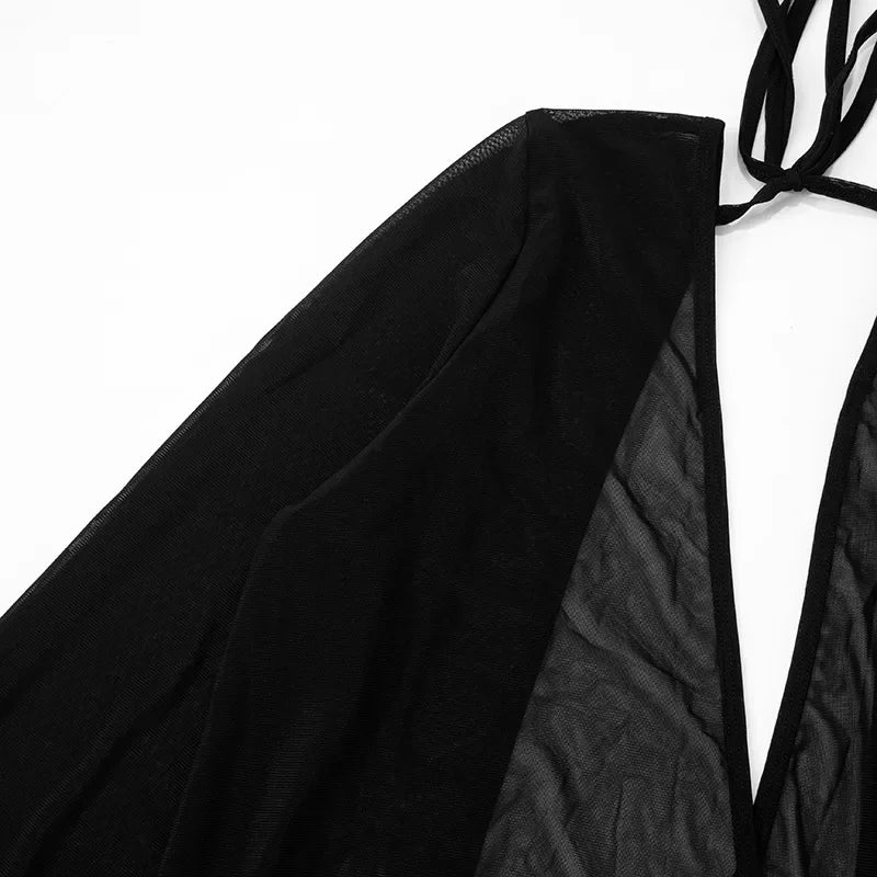 Mini Vestido Transparente de Manga de Mariposa