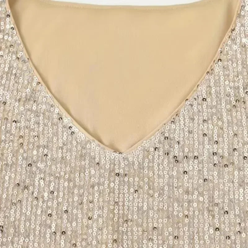 Top Brillante con Escote en V