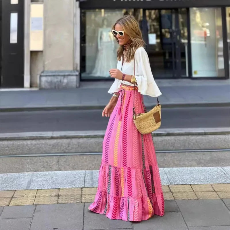 Falda Larga de Estampado Étnico