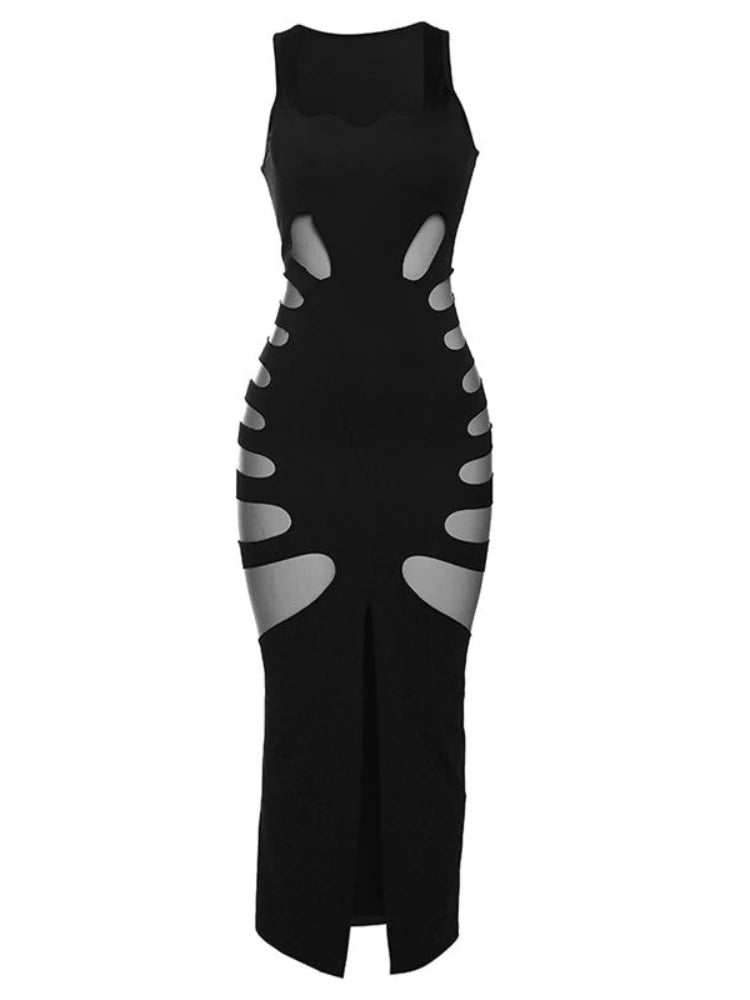 Vestido Largo con Aberturas en Piernas y Cintura