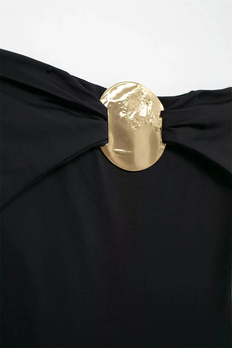 Top Busto con Lazo Dorado