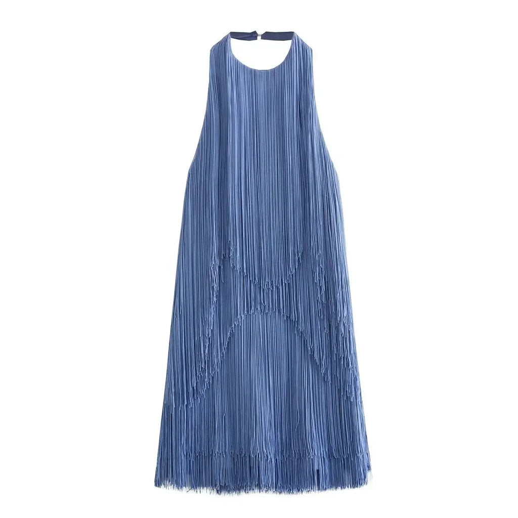 Vestido con Flecos Atado al Cuello