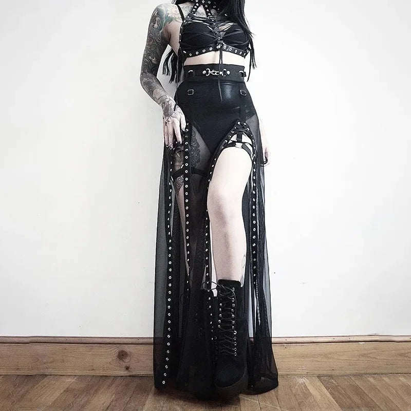 Falda Larga Transparente con Aberturas