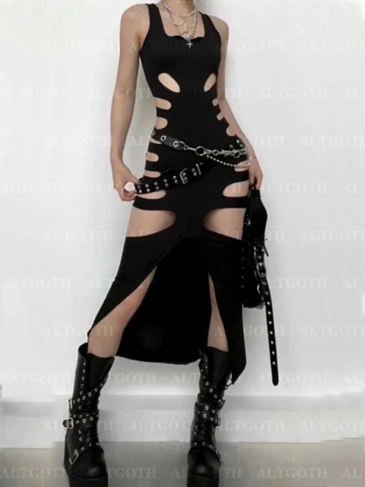 Vestido Largo con Aberturas en Piernas y Cintura