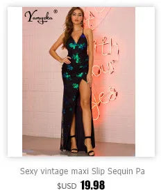 Vestido Brillante Atado al Cuello