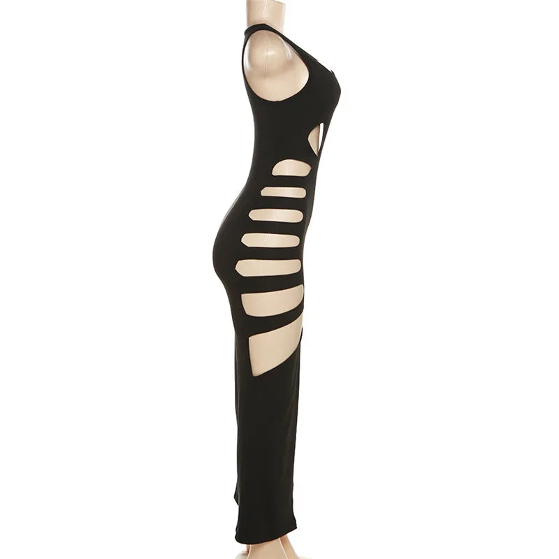 Vestido Largo con Aberturas en Piernas y Cintura