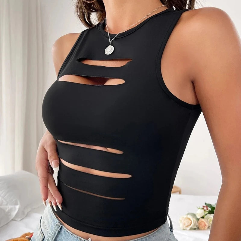 Top de Cuello Redondo con Recortes