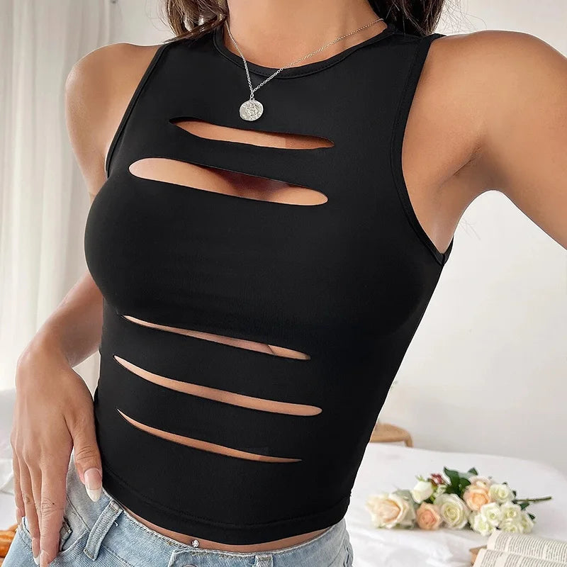 Top de Cuello Redondo con Recortes