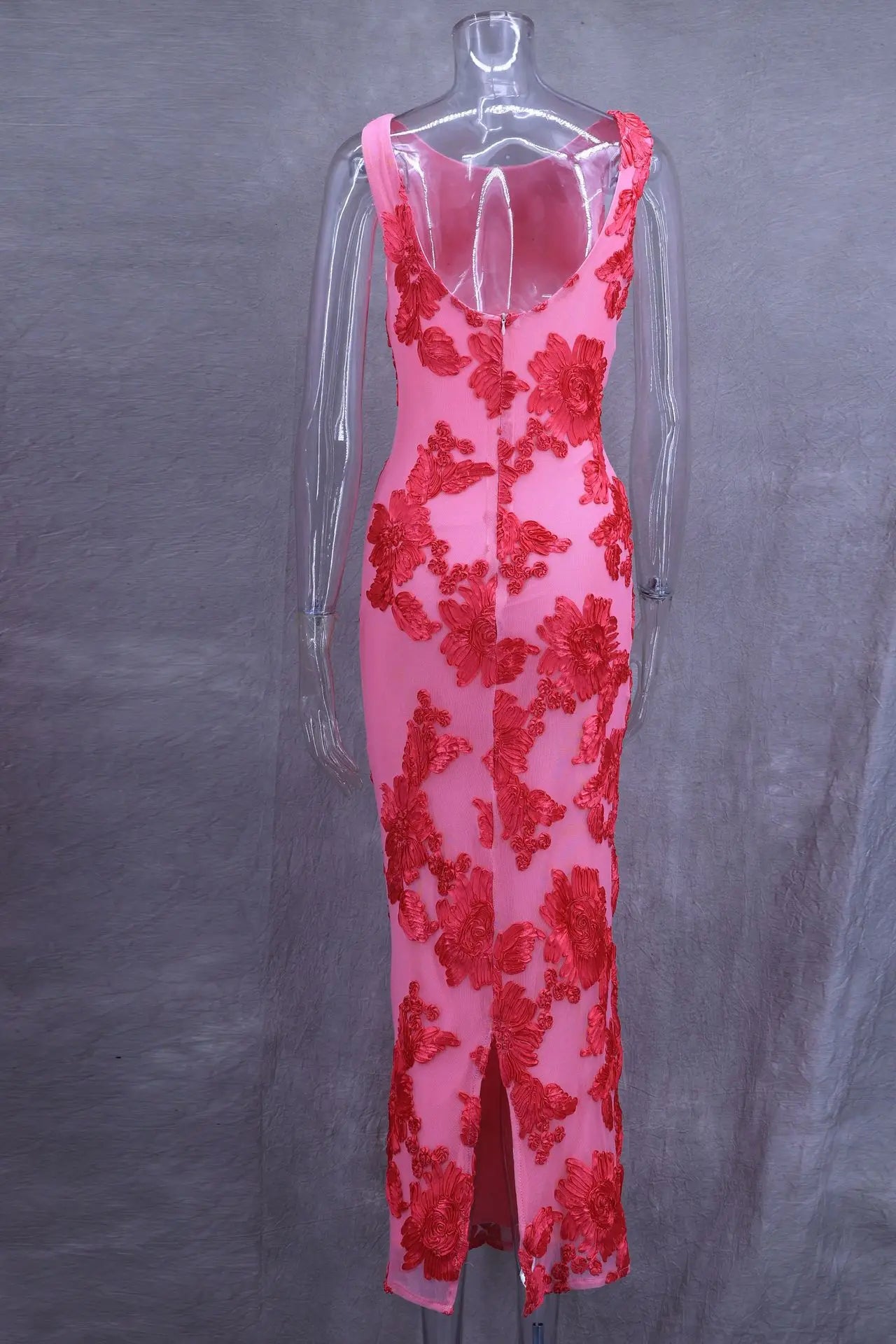 Vestido Largo Rosa con Estampado Flores