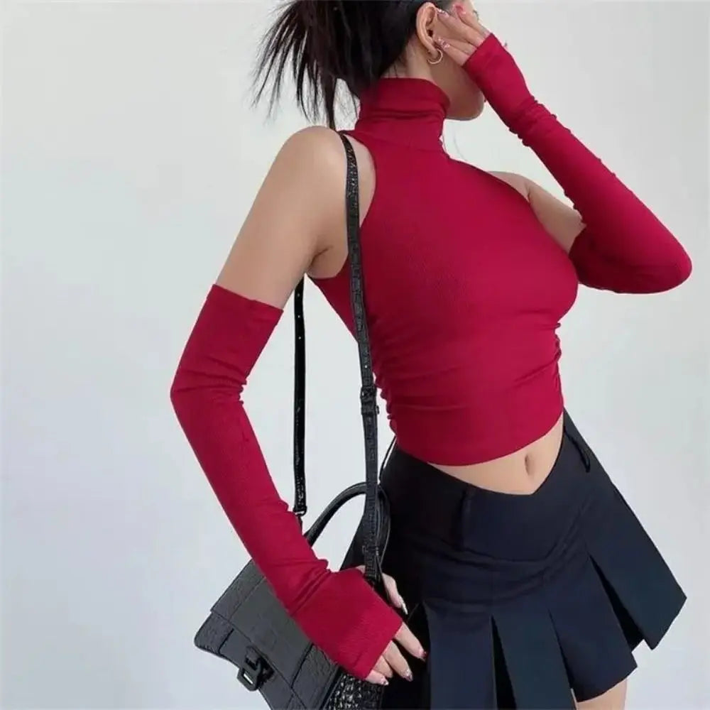 Top de Cuello Alto con Guantes Largos