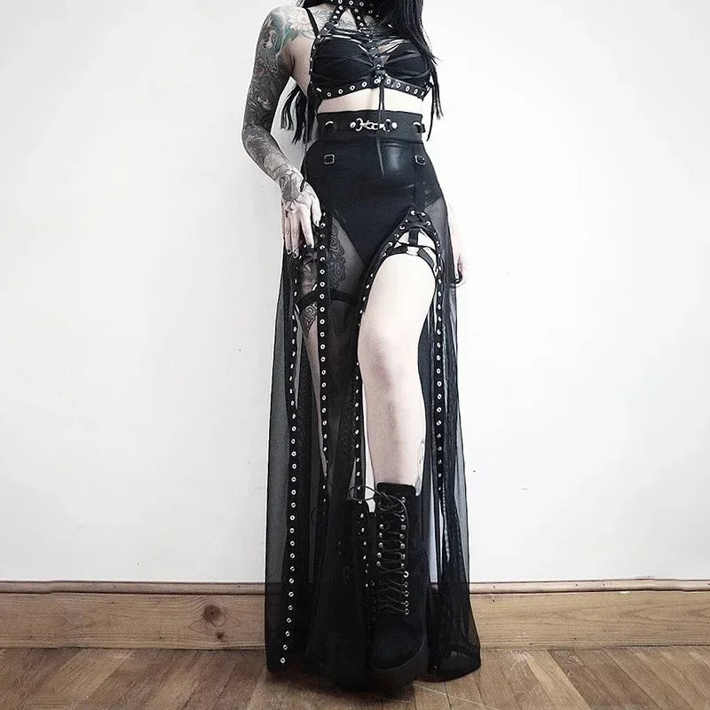 Falda Larga Transparente con Aberturas