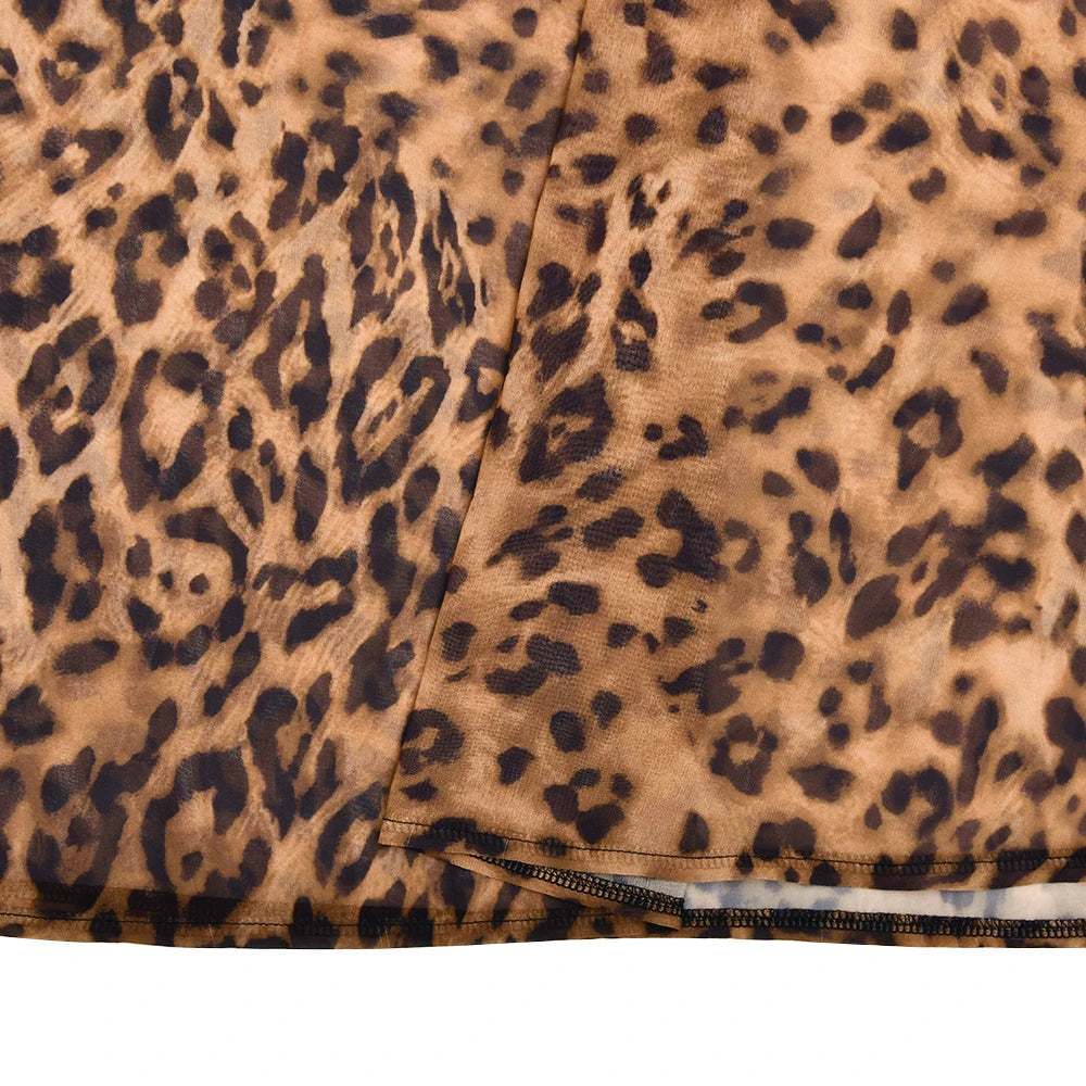 Vestido Largo con Encaje y Estampado de Leopardo