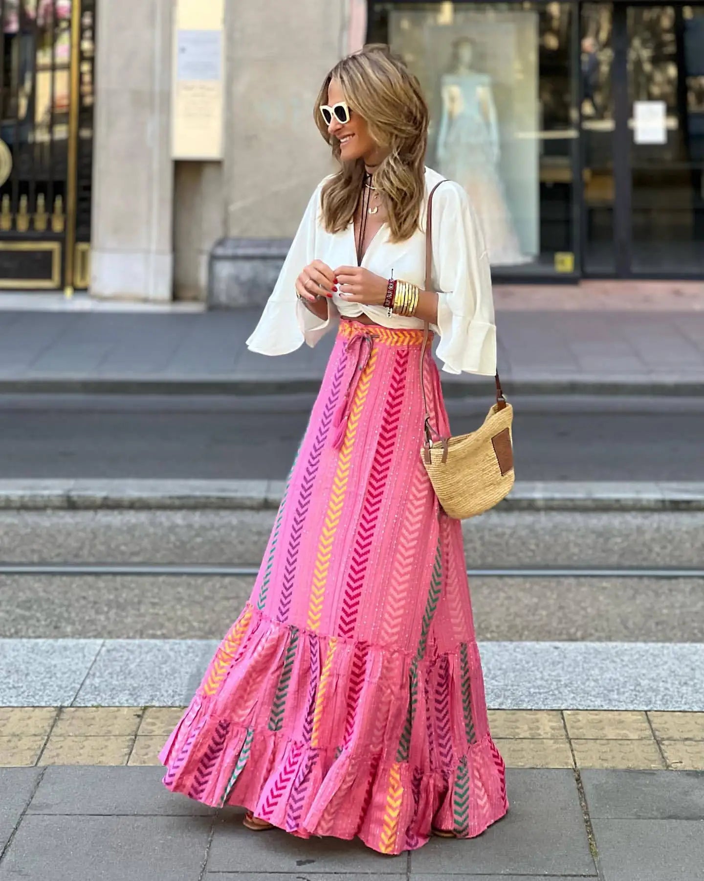 Falda Larga de Estampado Étnico