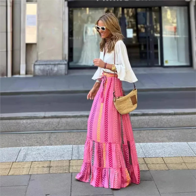 Falda Larga de Estampado Étnico