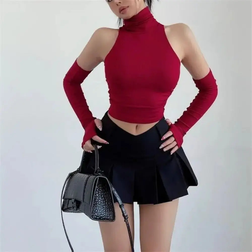 Top de Cuello Alto con Guantes Largos