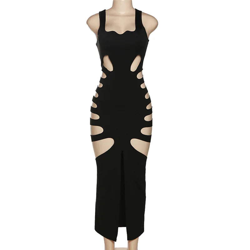 Vestido Largo con Aberturas en Piernas y Cintura