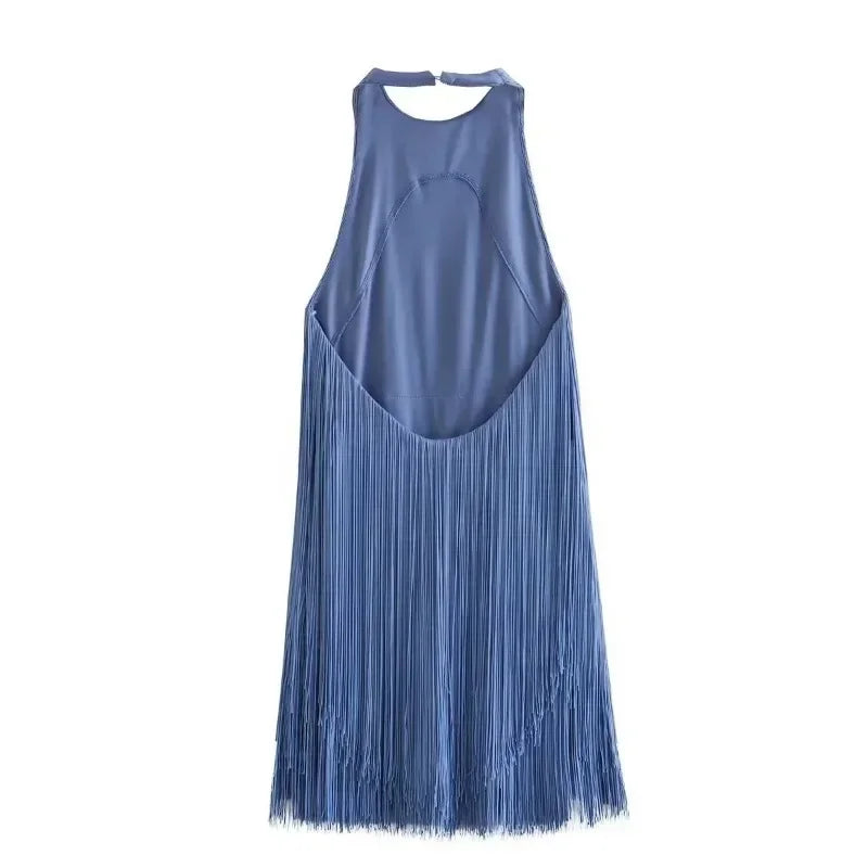 Vestido con Flecos Atado al Cuello