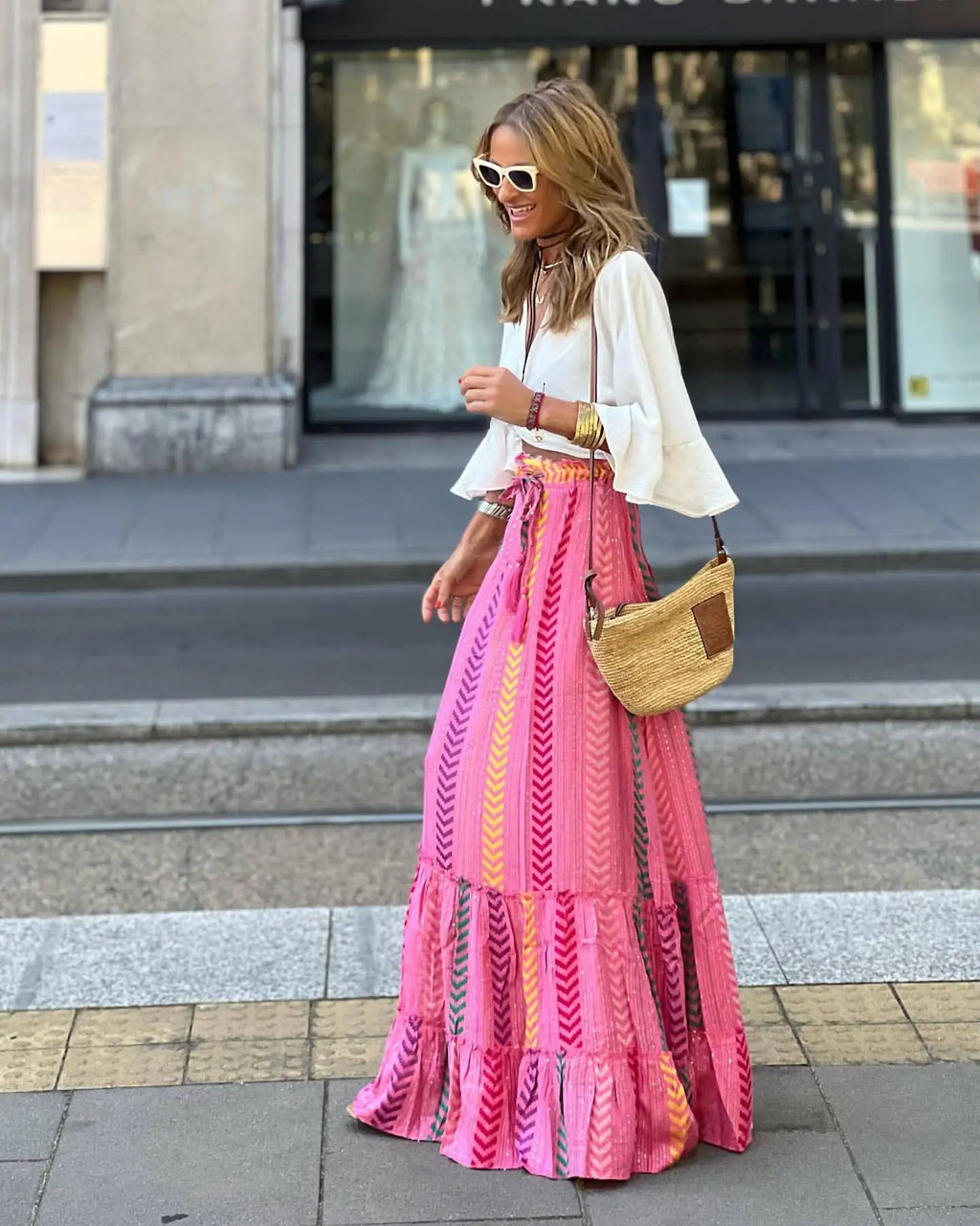 Falda Larga de Estampado Étnico