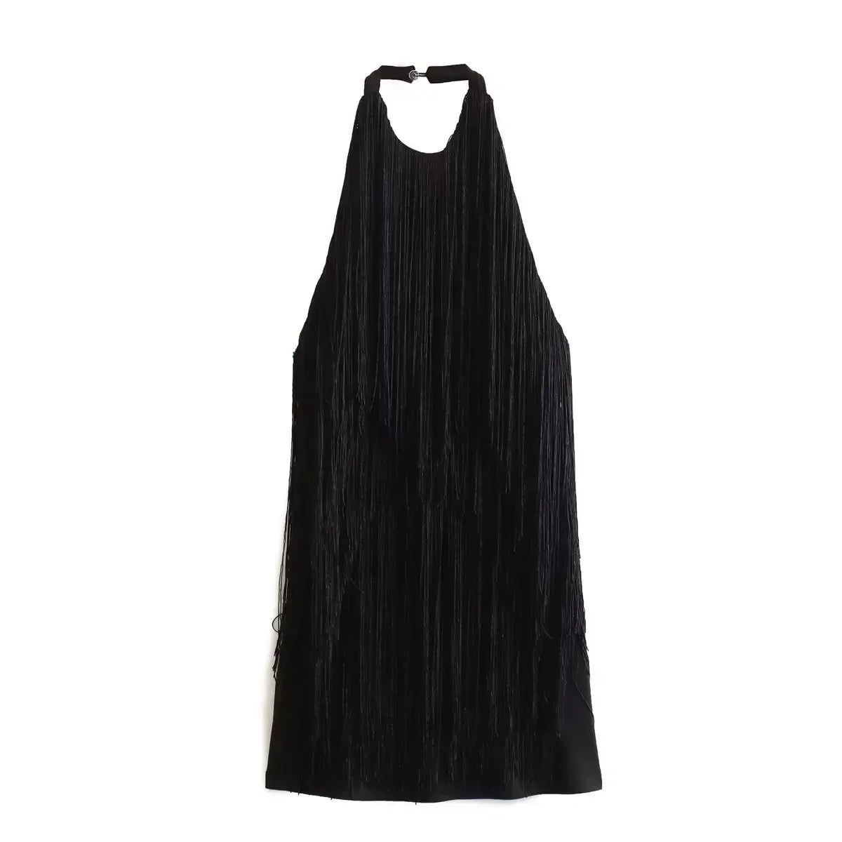 Vestido con Flecos Atado al Cuello