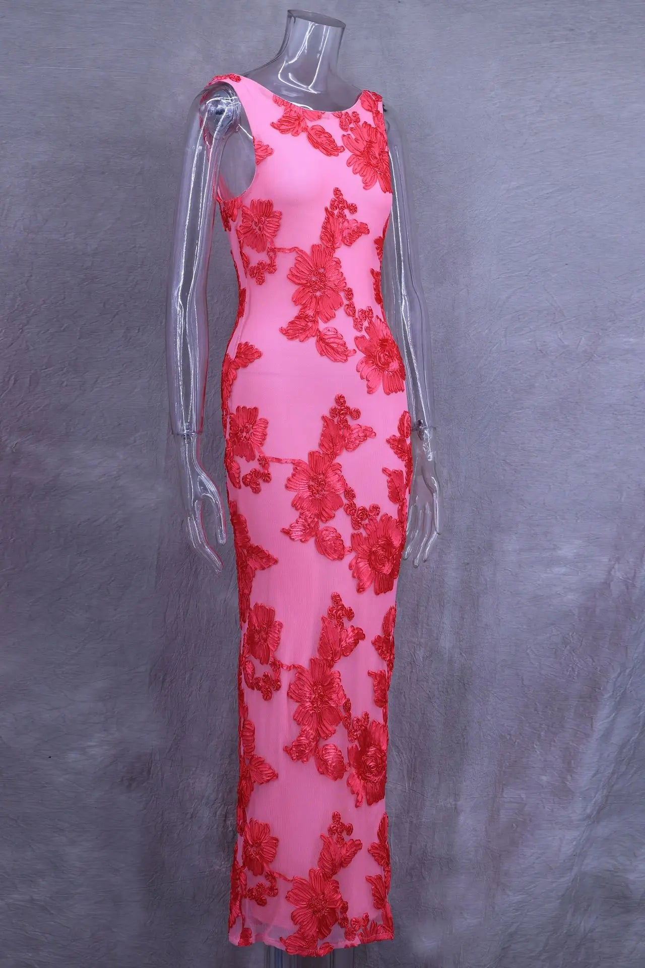 Vestido Largo Rosa con Estampado Flores