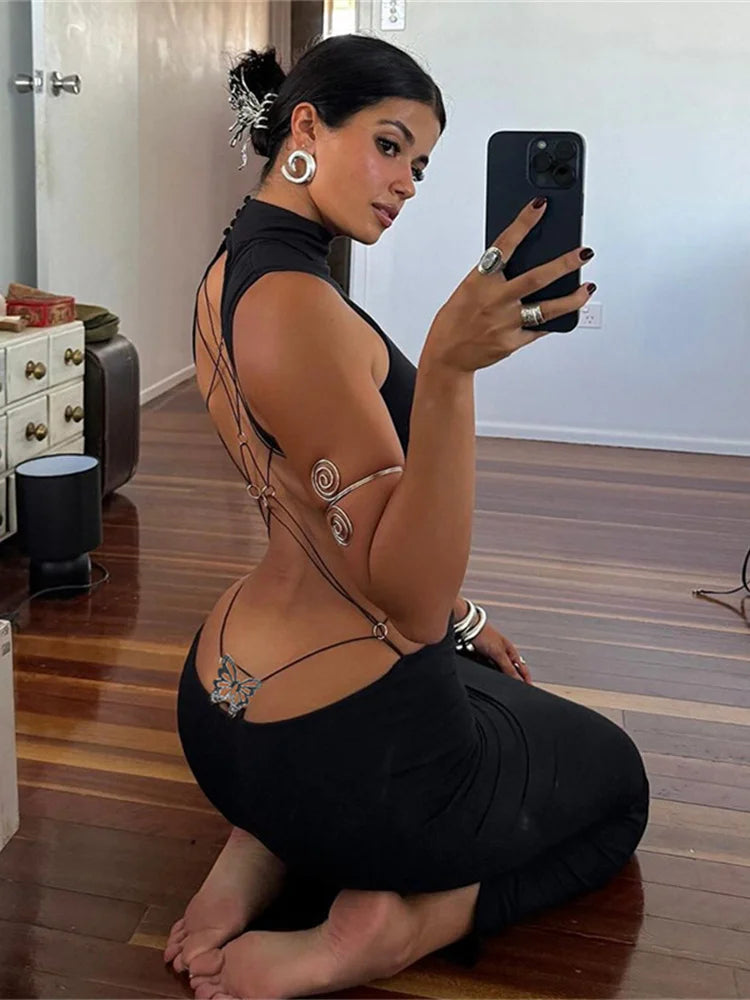 Vestido Largo con Escote en la Espalda