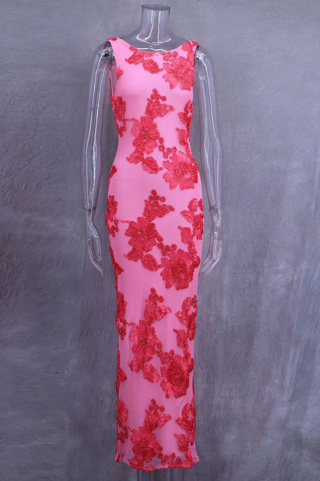 Vestido Largo Rosa con Estampado Flores